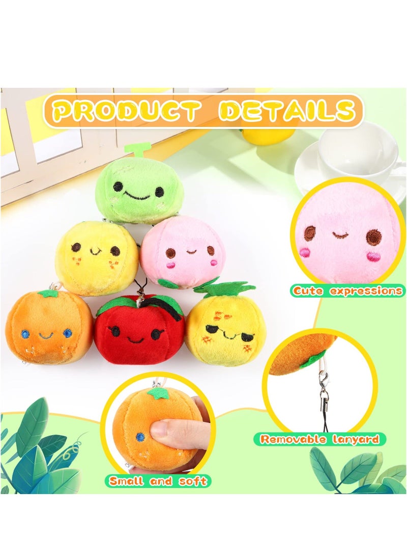 Plush Fruits Stuffed Colorful Fruits Set, 6 Pcs Mini Fruit Party Plushie Soft Stuffed Figure Doll, Lovely Peach Orange Pineapple and Cantaloupe Exterior Design for Backpack Pendant, Keychain - Image 5