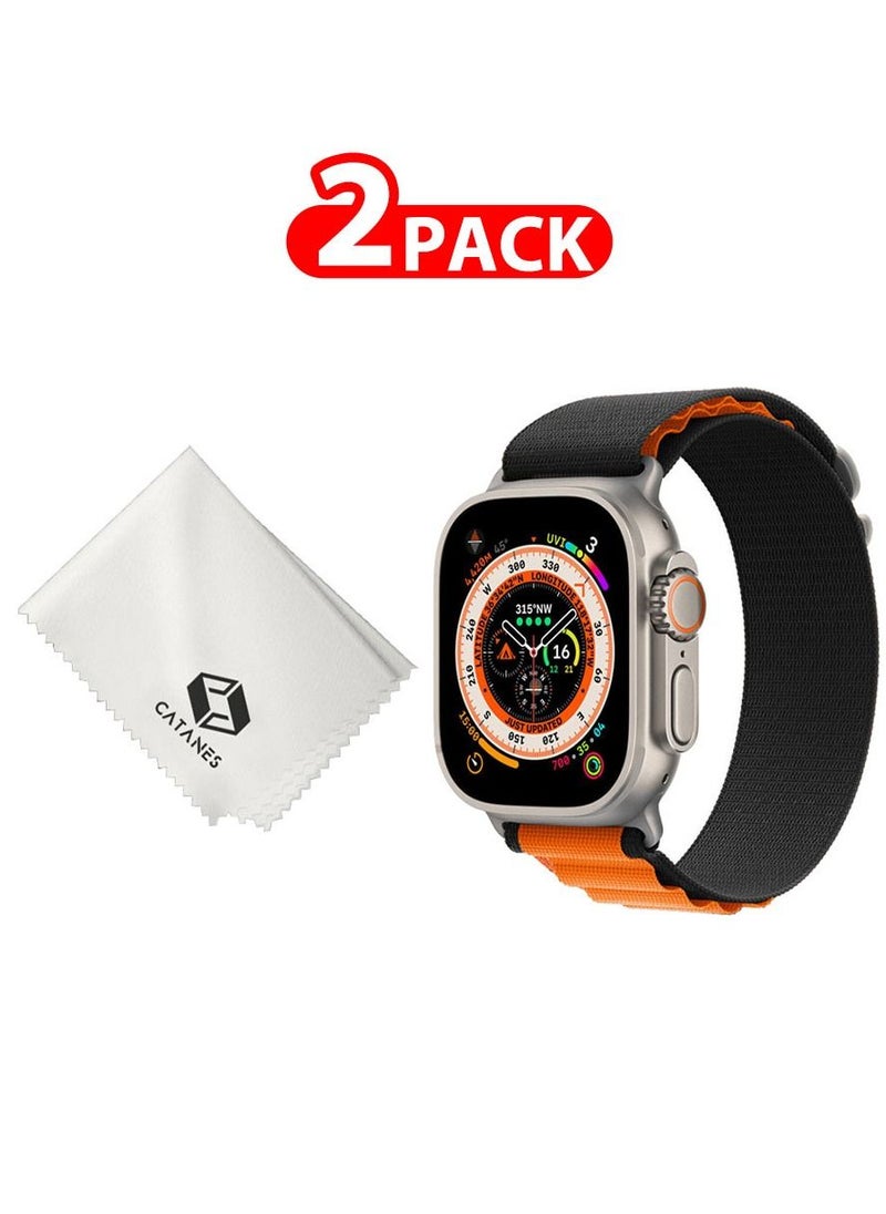 CATANES - 2 Packs Of Apple Watch Band and Microfiber Cloth Alpine Loop Band 49mm 45mm 44mm 42mm Women Men Adjustable with Metal G-Hook Strap for iWatch Ultra Series SE 8/7/6/5/4/3/2/1 Black Orange - Image 1