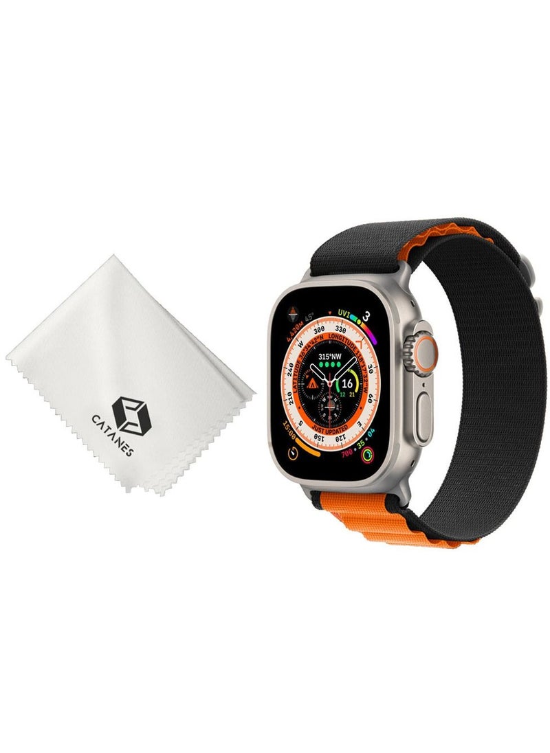 CATANES - 2 Packs Of Apple Watch Band and Microfiber Cloth Alpine Loop Band 49mm 45mm 44mm 42mm Women Men Adjustable with Metal G-Hook Strap for iWatch Ultra Series SE 8/7/6/5/4/3/2/1 Black Orange - Image 1