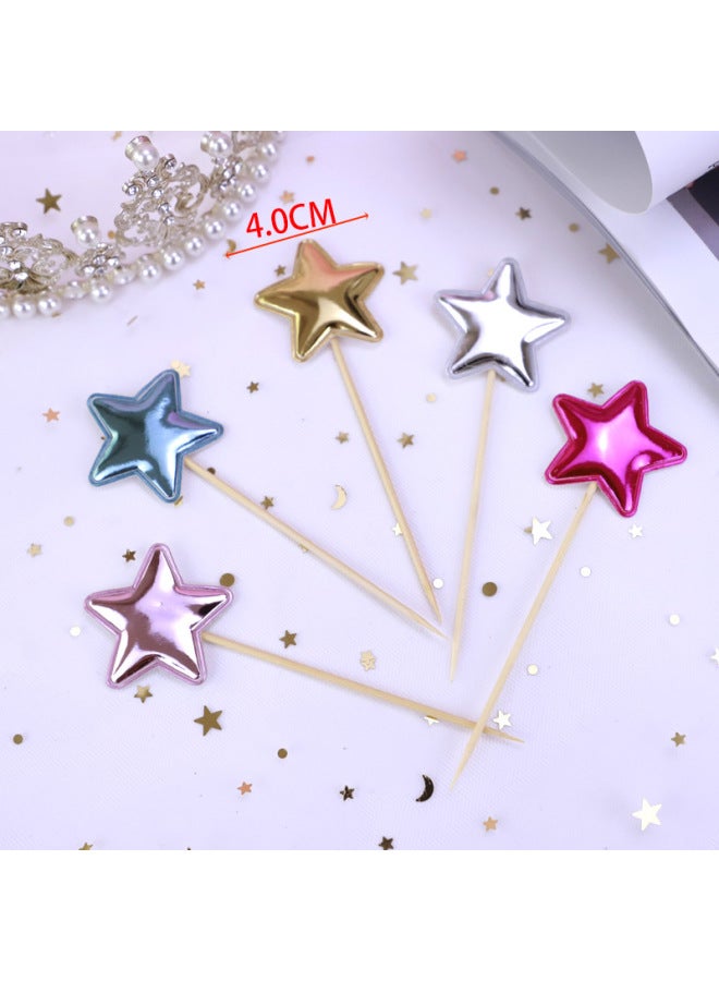Birthday Cake Decorative Pentagram Plug-in Crown Love PU Plug-in Dress Up Dessert Baking-Color:Gold-Specifications:PU Five-pointed Star 5 Pack - Image 1