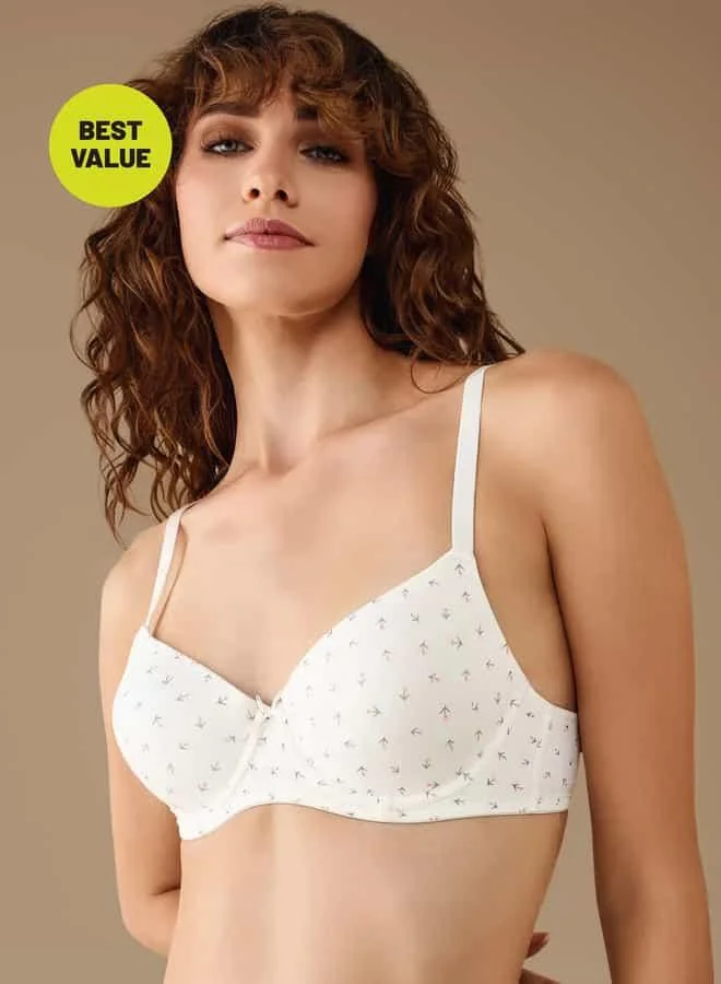 Splash FAV All-Over Floral Print Bra with Hook and Eye Closure