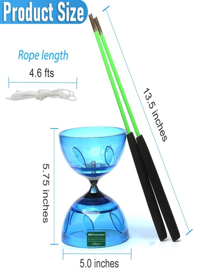 BODY RHYTHM BodyRhythm Five Bearings Chinese Diabolo Yoyo Set with Fiberglass Sticks, Adjustable Strings for All Ages - Best for Fitness and Tricks (Blue) - Image 5