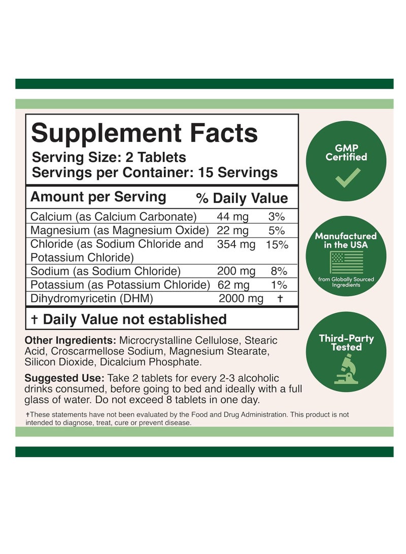 Double Wood Supplements DHM 1000 (Dihydromyricetin + Electrolytes) 1000 mg per serving 30 tablets - Image 2