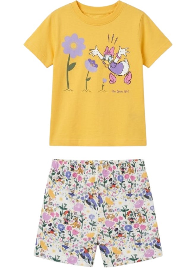 طقم بيجاما صيفي للبنات الصغيرات بنقشة بطة ديزي، مناسب للأطفال بعمر 3 سنوات ملابس نوم خفيفة الوزن وجيدة التهوية، مثالية للاستخدام المريح في الطقس الدافئ - Image 1