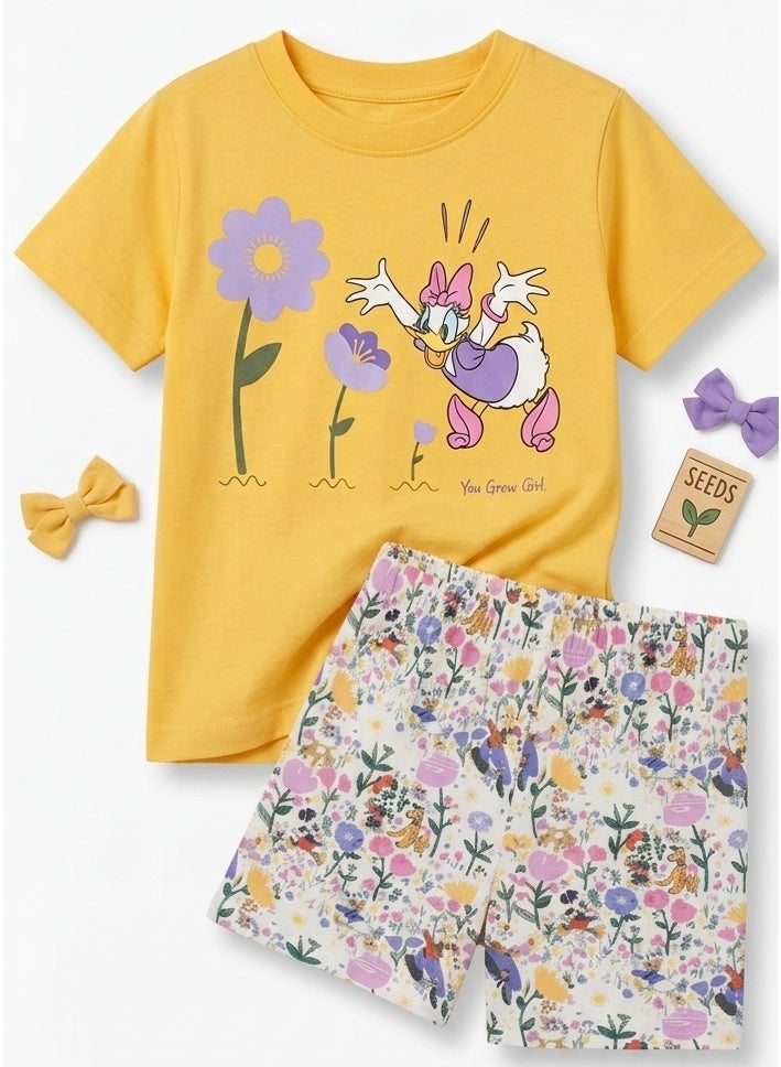 طقم بيجاما صيفي للبنات الصغيرات بنقشة بطة ديزي، مناسب للأطفال بعمر 3 سنوات ملابس نوم خفيفة الوزن وجيدة التهوية، مثالية للاستخدام المريح في الطقس الدافئ - Image 2