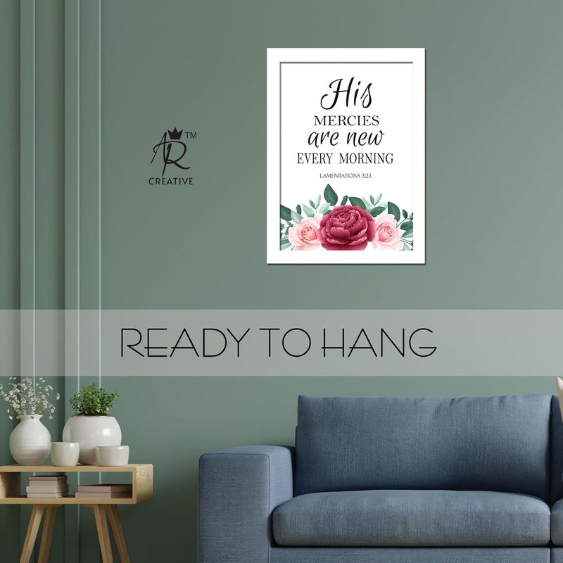 AR Creative His Mercies Bible Verse Wall Photo Framed Wall Poster Bible Quotes Print with Frame Home 136 inch x 102 inch White Frame - Image 3