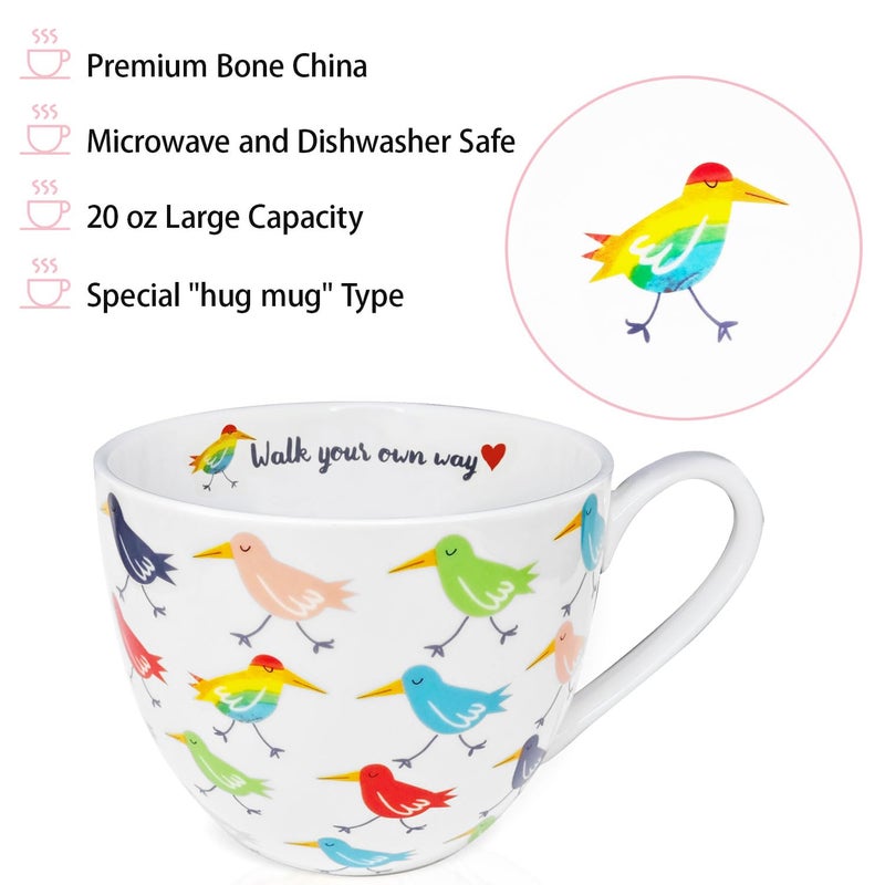 MFoffice Birds Mugs for Daily Coffee and Tea, Premium 20 oz Bone China Coffee Tea Hug Mug, Perfect Holiday, Birthday and Christmas Gift for Bird Lovers, Designed in England by Harvest Green Studio - Image 4