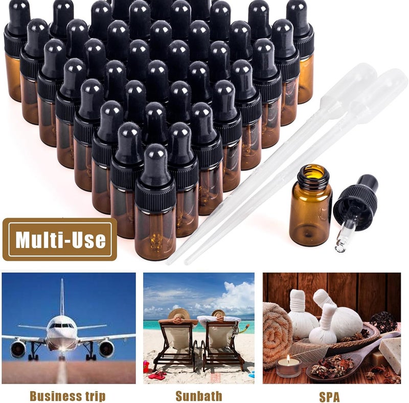 Easeen Sample Dropper Bottles, Mini Dropper Bottles with 2 Pcs Plastic Droppers for Traveling Essential Oils DIY Cosmetic Liquid Sample Perfume, Amber, 3ML-50PCS - Image 4