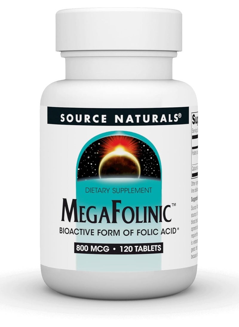 سورس ناتشورالز أقراص ميغافولينيك 800 ميكروغرام – مكمل غذائي من حمض الفولينيك النشط بيولوجيًا لتعزيز الطاقة ودعم الدماغ والجهاز العصبي (120 قرصًا) - Image 1
