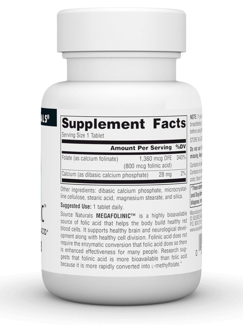 سورس ناتشورالز أقراص ميغافولينيك 800 ميكروغرام – مكمل غذائي من حمض الفولينيك النشط بيولوجيًا لتعزيز الطاقة ودعم الدماغ والجهاز العصبي (120 قرصًا) - Image 2