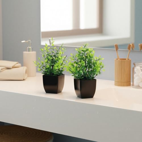 CEWOR Fake Plants 4 Packs Small Artificial Greenery Plants Mini Black Bathroom Accessories Decorations for Desk Bathroom Office Home Room Kitchen Table Decor Indoor - Image 5