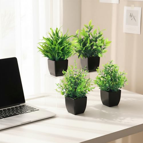 CEWOR Fake Plants 4 Packs Small Artificial Greenery Plants Mini Black Bathroom Accessories Decorations for Desk Bathroom Office Home Room Kitchen Table Decor Indoor - Image 3