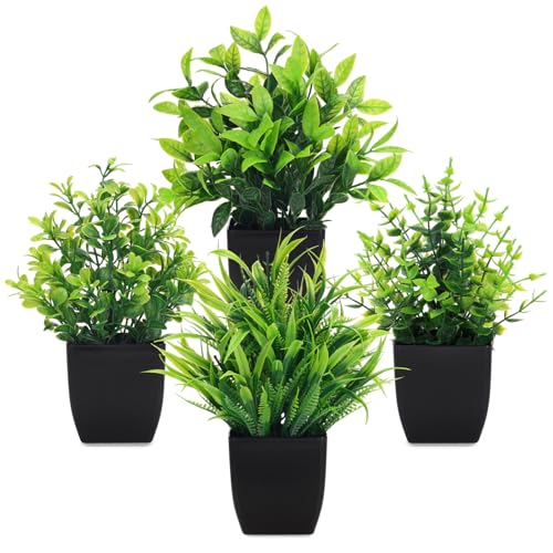 CEWOR Fake Plants 4 Packs Small Artificial Greenery Plants Mini Black Bathroom Accessories Decorations for Desk Bathroom Office Home Room Kitchen Table Decor Indoor - Image 1