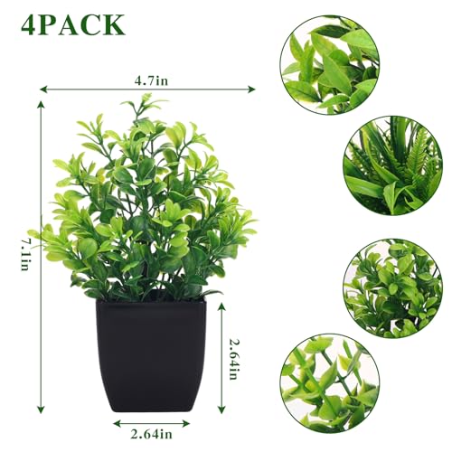 CEWOR Fake Plants 4 Packs Small Artificial Greenery Plants Mini Black Bathroom Accessories Decorations for Desk Bathroom Office Home Room Kitchen Table Decor Indoor - Image 2