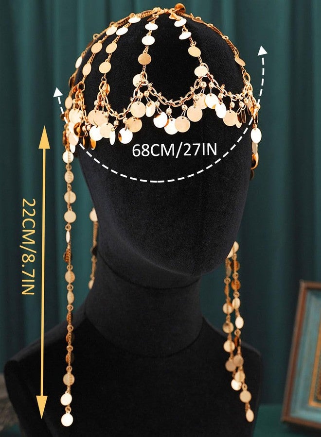 Aukmla Sequin Head Chain Gold 1920s Headpiece Cap Roaring 20s Festival Costume Headband Hair Chains for Women - Image 4