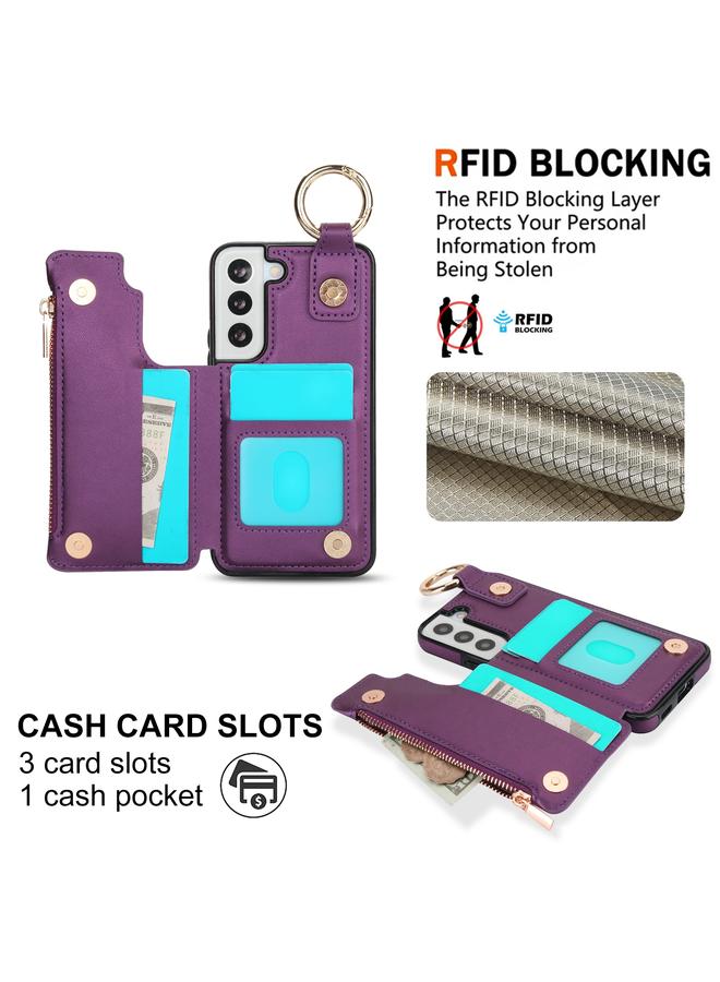 S-TOP Case For Samsung Galaxy S21 FE 5G RFlD Anti-theft Double Buckle Ring Zipper Card Phone Case - Image 3