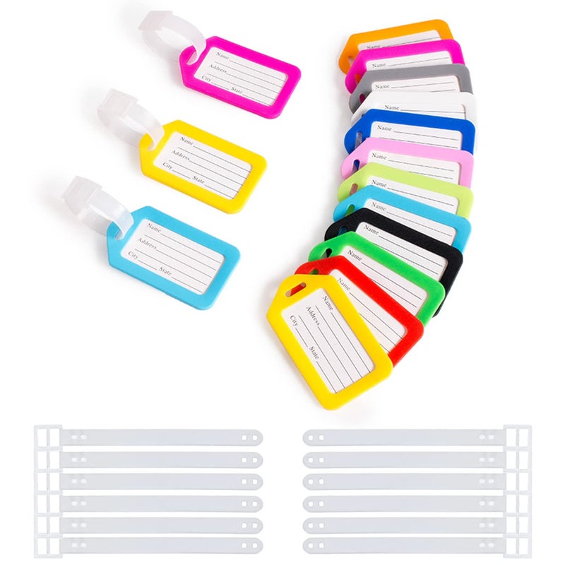 SUBTAVIK 12 Pcs Luggage Tags, Travel Suitcase Tags Plastic Luggage Tags for Suitcases Durable Luggage Tag Luggage Labels for Suitcases Baggage Tag Suitcase ID Tags Travel ID Bag Tag (12 Colors) - Image 1