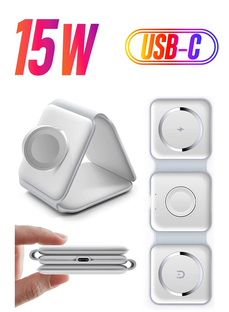 ELTRAZONE 3 in 1 Wireless Charger,Magnetic Foldable Charging Station,Fast Wireless Charging Pad (WHITE) - Image 1