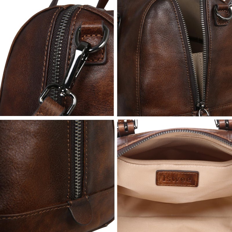 Iswee Leather Purses and Handbags Hobo Crossbody Bags for Women Vintage Purse Small Top Handle Bags Zipper Tote Bag(Coffee) - Image 4
