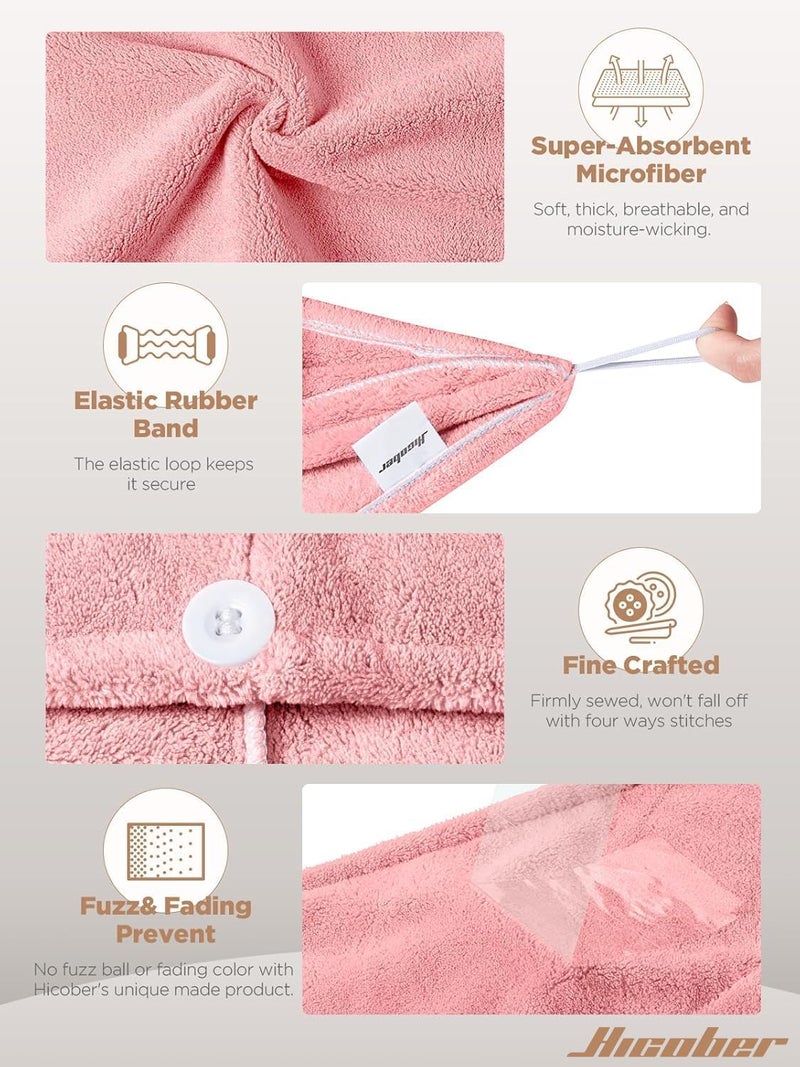 Hicober Microfiber Hair Towel, 2Packs Hair Turbans for Wet Hair, Drying Hair Wrap Towels for Curly Hair Women Anti Frizz(Pink,Grey) - Image 3