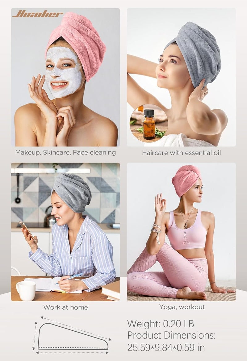 Hicober Microfiber Hair Towel, 2Packs Hair Turbans for Wet Hair, Drying Hair Wrap Towels for Curly Hair Women Anti Frizz(Pink,Grey) - Image 5