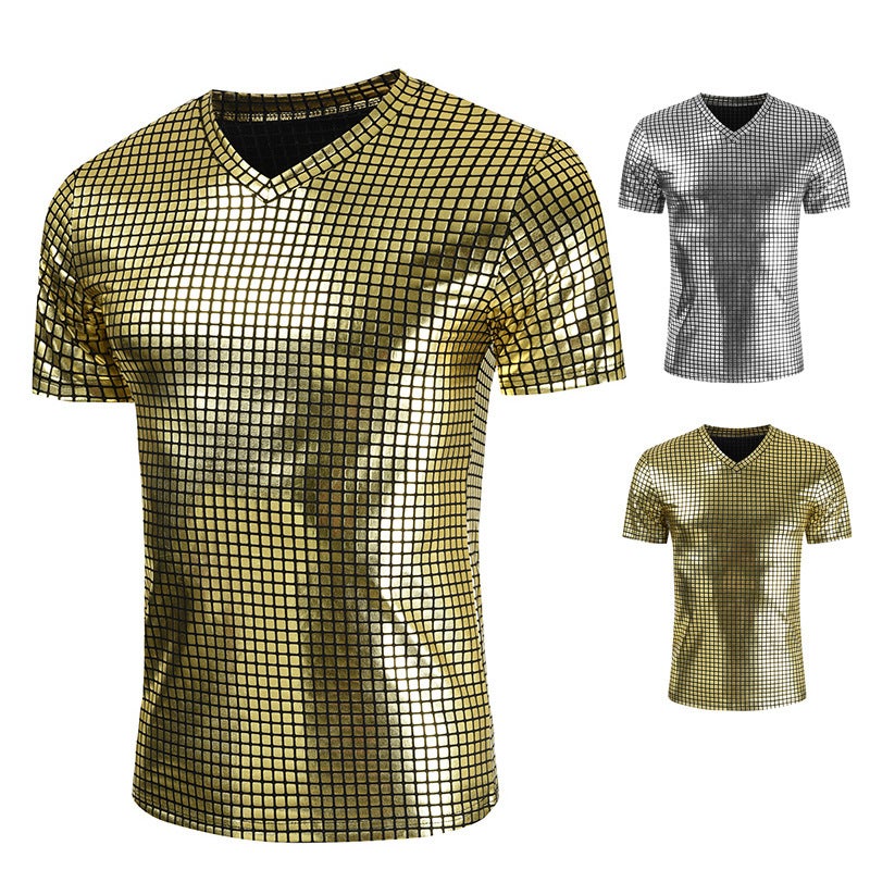 2023 Wish Rhombus Short Sleeve V Collar Bright Men'S T-Shirt A Generation Of Hair - Image 4