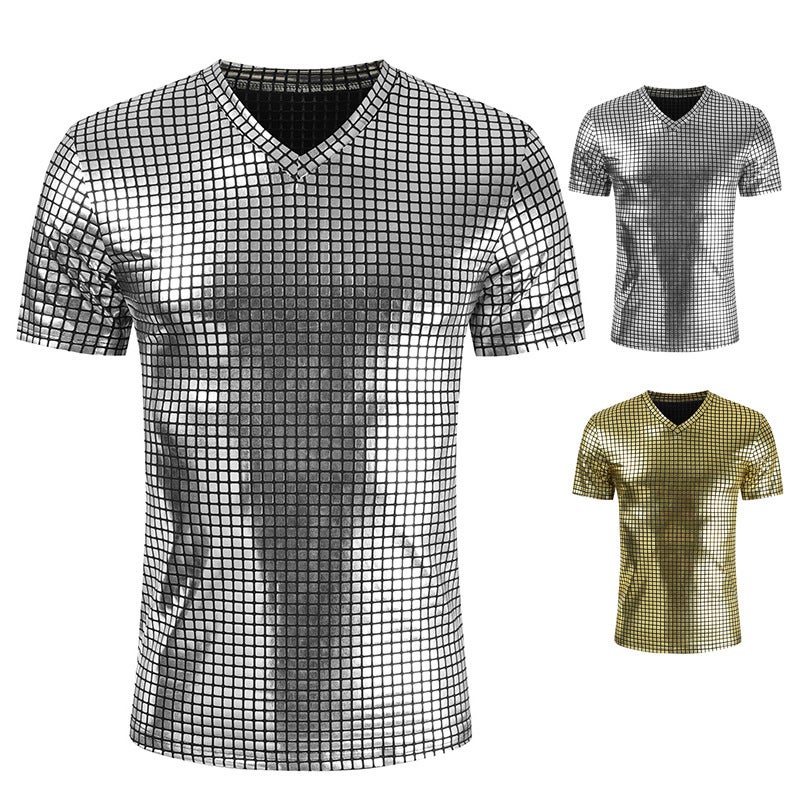 2023 Wish Rhombus Short Sleeve V Collar Bright Men'S T-Shirt A Generation Of Hair - Image 3
