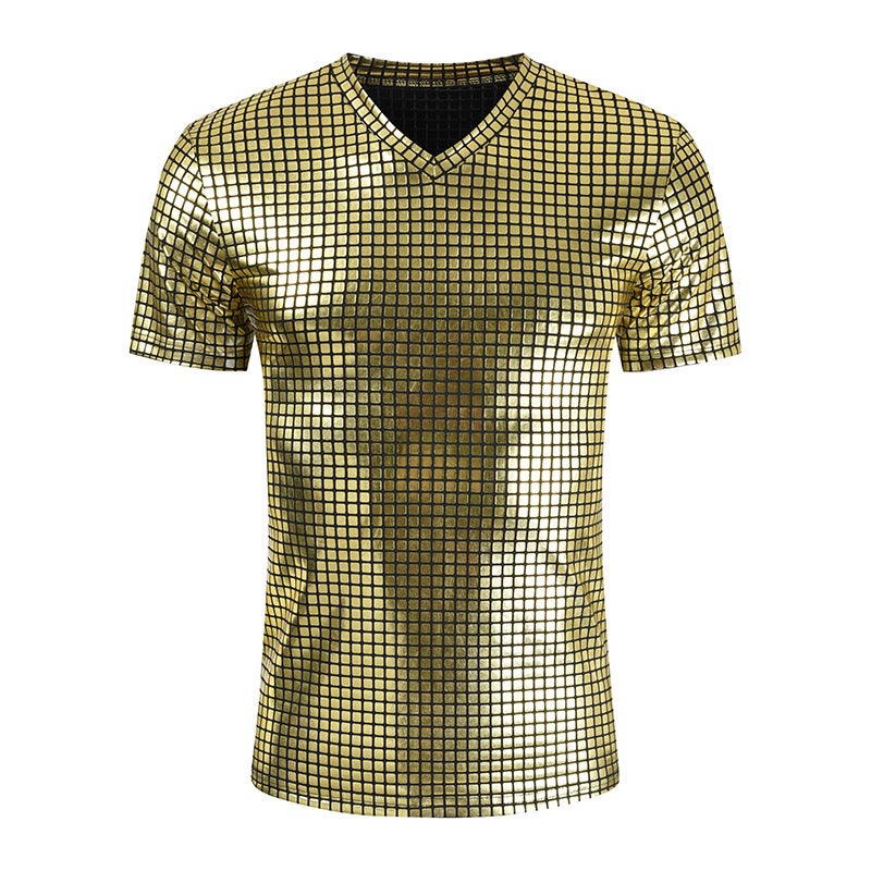 2023 Wish Rhombus Short Sleeve V Collar Bright Men'S T-Shirt A Generation Of Hair - Image 5