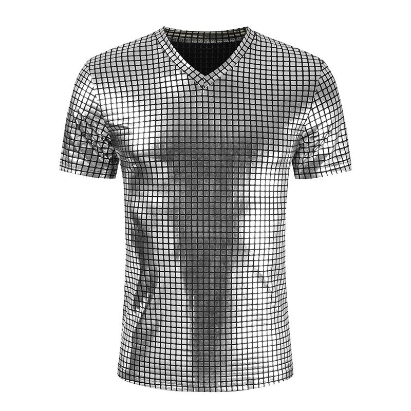 2023 Wish Rhombus Short Sleeve V Collar Bright Men'S T-Shirt A Generation Of Hair - Image 2