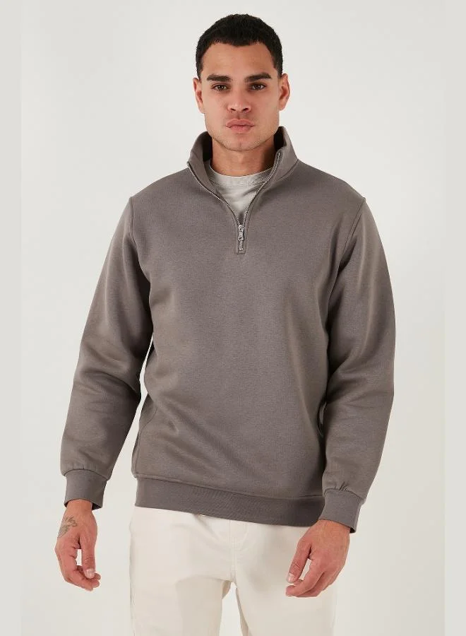 Buratti Cotton Regular Fit Half Zipper Stand Collar Sweat Men's SWEAT 59052592