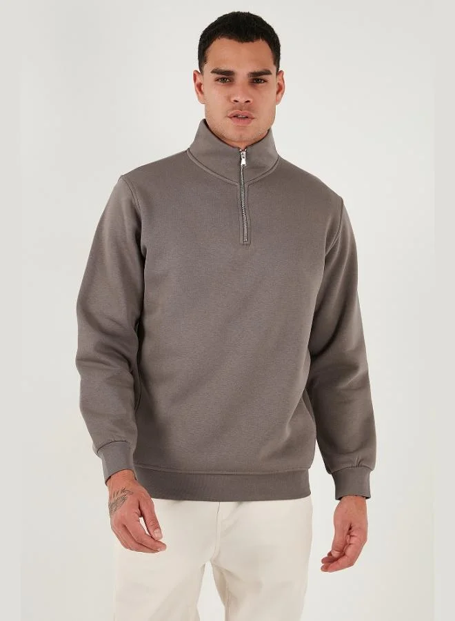 Buratti  Buratti Cotton Regular Fit Half Zipper Stand Collar Sweat Men's SWEAT 59052592 for Men | Best Price UAE