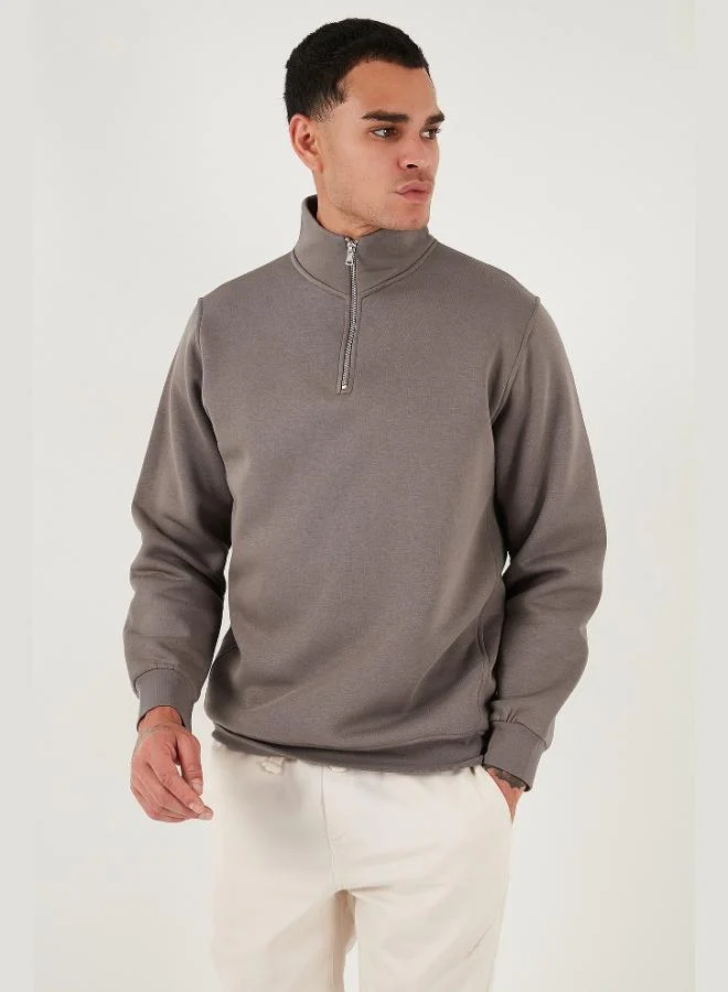 Buratti  Buratti Cotton Regular Fit Half Zipper Stand Collar Sweat Men's SWEAT 59052592 for Men | Best Price UAE