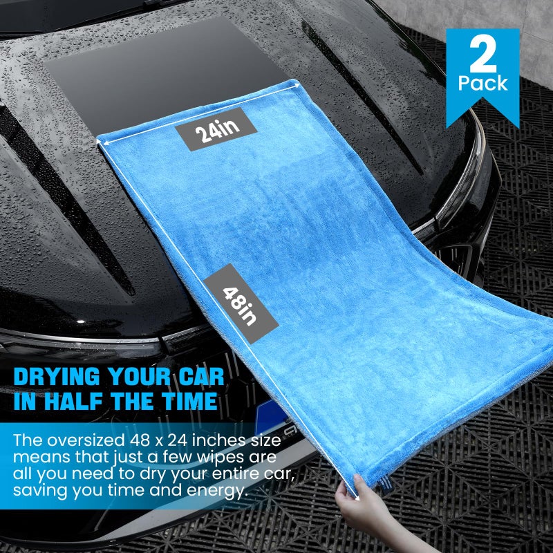 TTRCB 2 Pack Car Drying Towels, 48" x 24" Extra Large Microfiber Towels for Cars, 1400 GSM Ultra-Absorbent, Streak Free, Premium Double Twisted-Loop Drying Towels Car Detailing for SUV, RV, Truck - Image 3