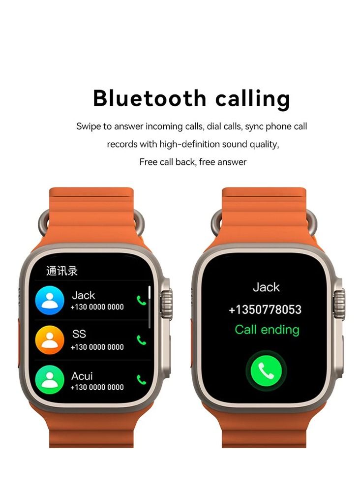 2022 New S8 ultra Smartwatch Series 8 I S8 49mm 1.99 Inch Screen 4 Small Game Dual Straps Ultra8 Smart Watch with Silicone + Nylon Strap (Orange) - Image 3
