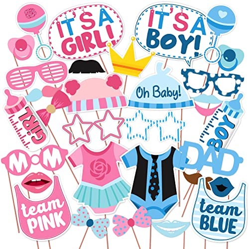 Wobbox Baby Shower Photo Booth Party Props DIY Kit, Pink & Blue, Baby Shower Decoration Item - Image 1