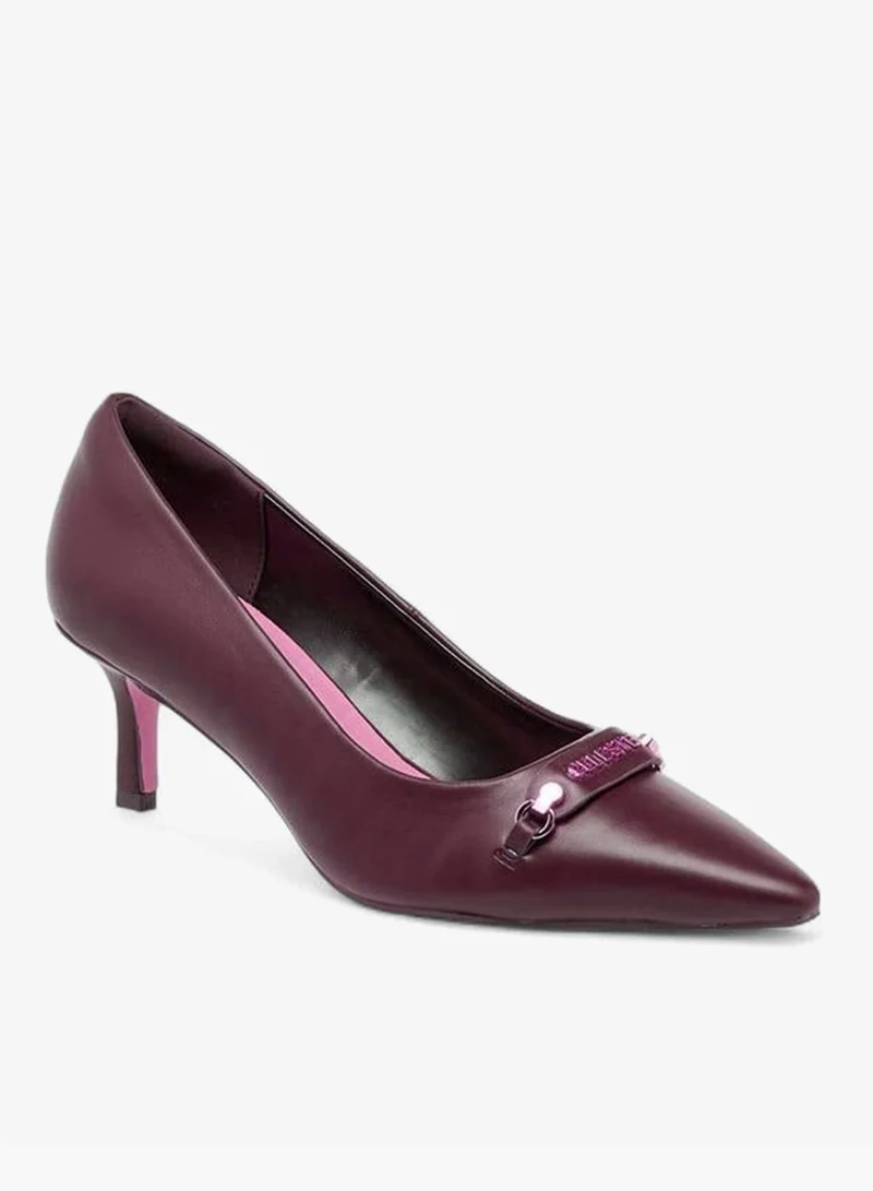 Celeste Women'S Metal Accent Pointed Toe Pumps With Kitten Heels
