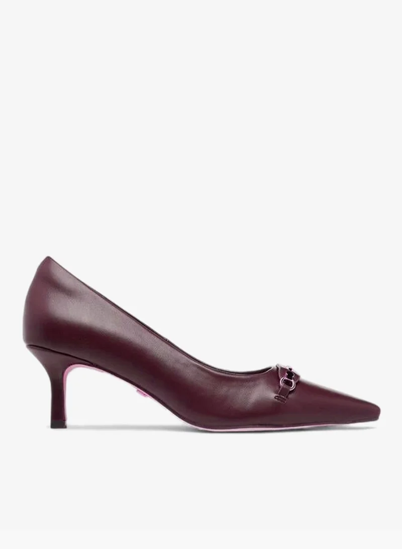 Celeste Women'S Metal Accent Pointed Toe Pumps With Kitten Heels
