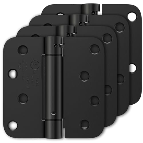 Luxbaro 4 Pack Self Closing Door Hinges 4 Inch Matte Black Spring Loaded Hinges with 58 Radius Corners Adjustable Tension for Garage Front Door for Left and Right Hand Door UL Listed - Image 1