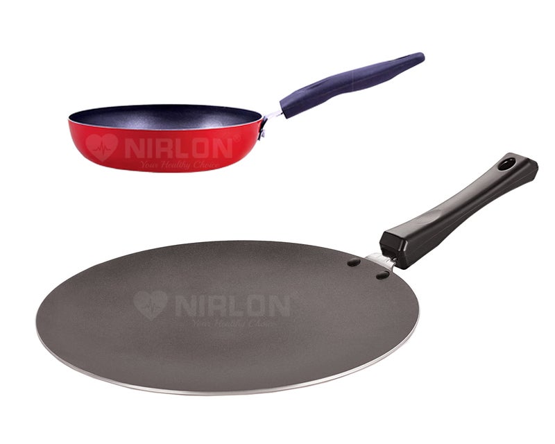 Nirlon Cookware 2 Piece Set with Bakelite Handle 3-Layer Nonstick Coating Aluminum Compatible with All Gas & stovetops|3mm_CT12_CVG - Image 1