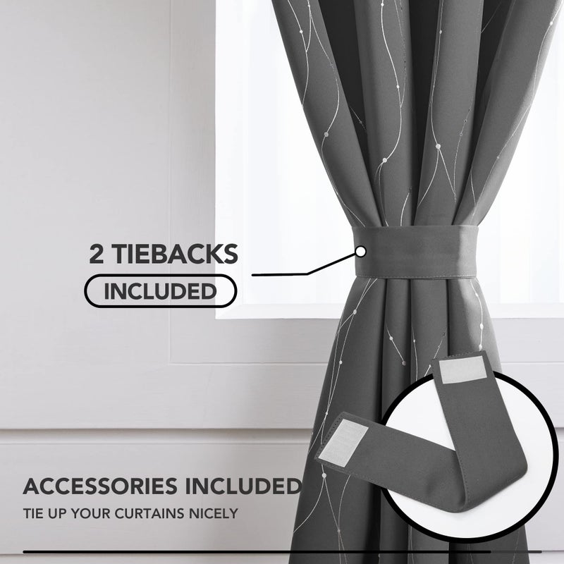 Deconovo Blackout Grommet Curtains Pair for Sliding Glass Door  95 Inch Long  Pack of 2 - Light Blocking Curtains with Dots Pattern (52 x 95 Inch  Grey  2 Panels) - Image 5