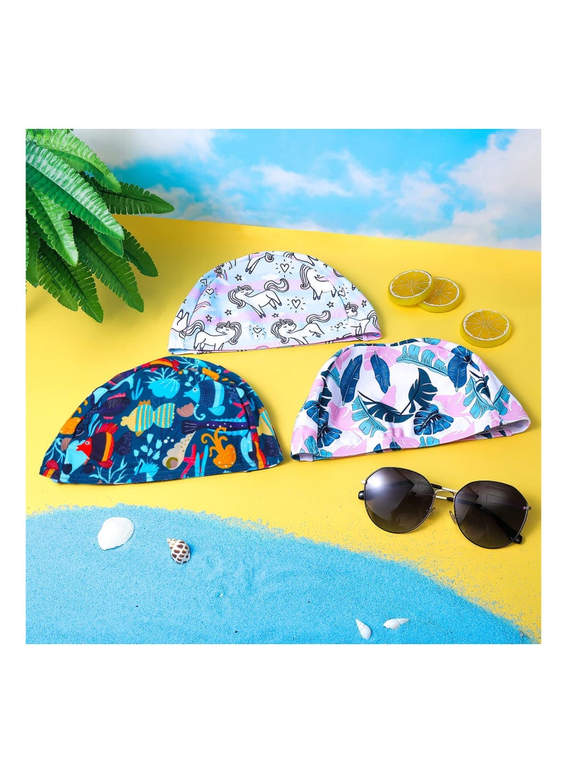 SOLARAE Swim Cap, 3 PCS Kids Swim Caps, for Boys and Girls, Fabric Toddler Swimming Cap, Child's Swim Hats, for Long Hair Pool Beach, Cute Cartoon Children's Swimming Cap, Waterproof Unicorn Swimming Hat - Image 5