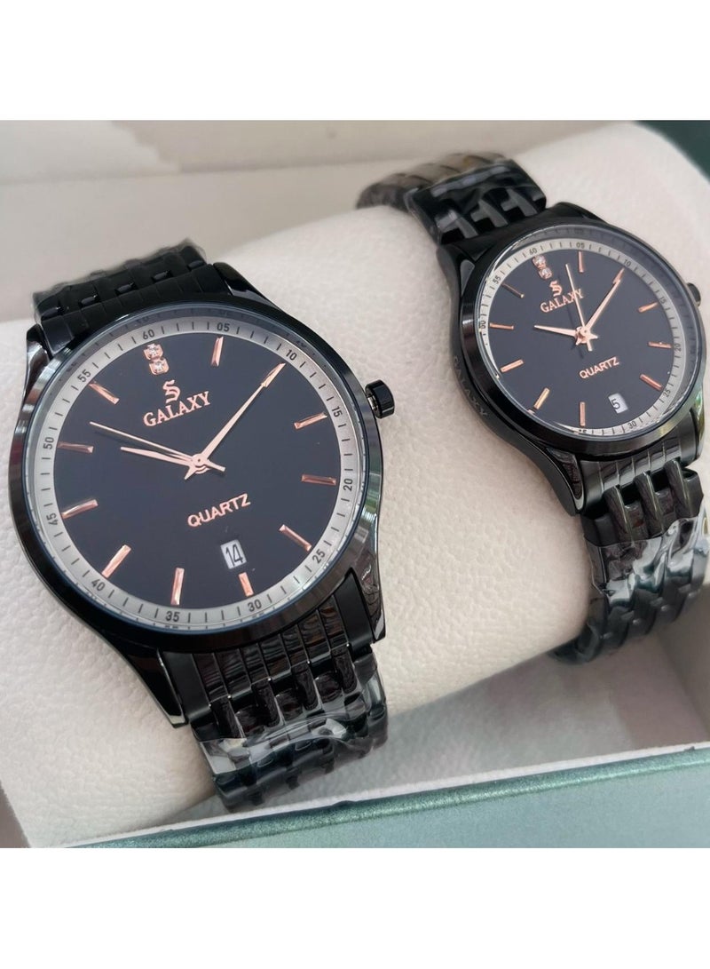 جالاكسي ساعة كاجوال للزوجين كوارتز تناظرية من الفولاذ المقاوم للصدأ