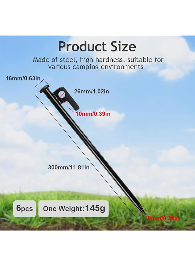 Excefore Tent Stakes 6Pack High Strength Steel Tent Stakes Heavy Duty 30Cm Long Anchoring Tent Pegs With Hooks & Holes Unbreakable & Inflexible Camping Stakes For Outdoor Grassland Traveling Camping Hiking - Image 3
