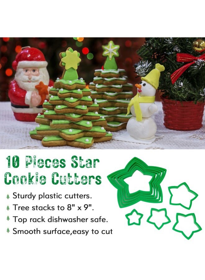 KAISHANE 10pcs Star Cookie Cutter Set - Christmas Tree Cookie Cutters - Green Star Shaped Cookies - Holiday Themed - Image 2