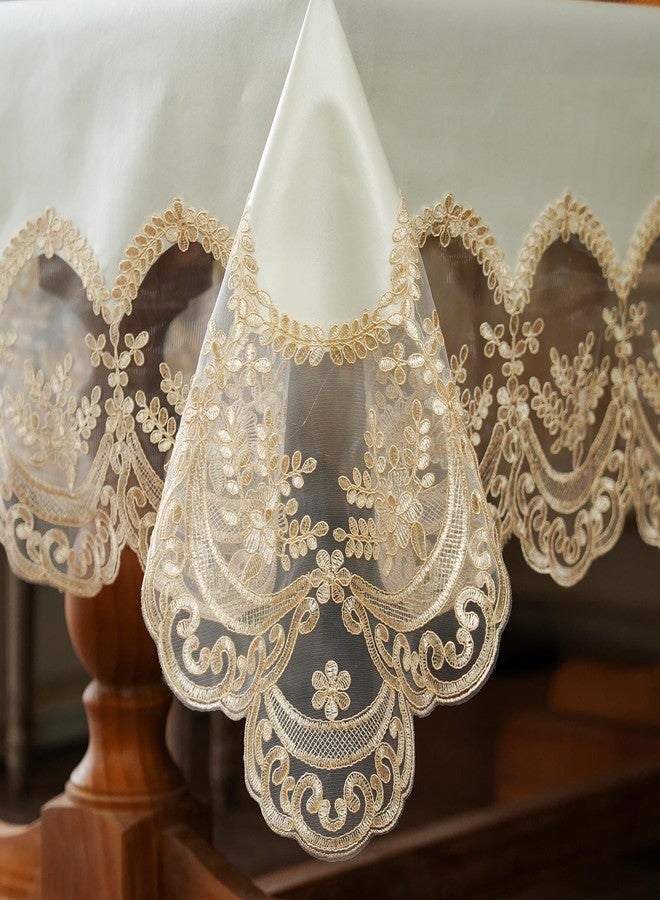 ARTABLE Lace Tablecloth Rectangle Waterproof Table Cover with Exquisite Macrame Border for Wedding Kitchen Holidays Party Decor (Champagne, 54 x 72 Inch) - Image 2