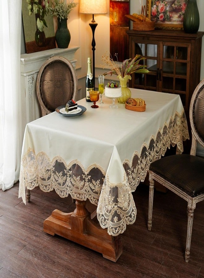 ARTABLE Lace Tablecloth Rectangle Waterproof Table Cover with Exquisite Macrame Border for Wedding Kitchen Holidays Party Decor (Champagne, 54 x 72 Inch) - Image 3
