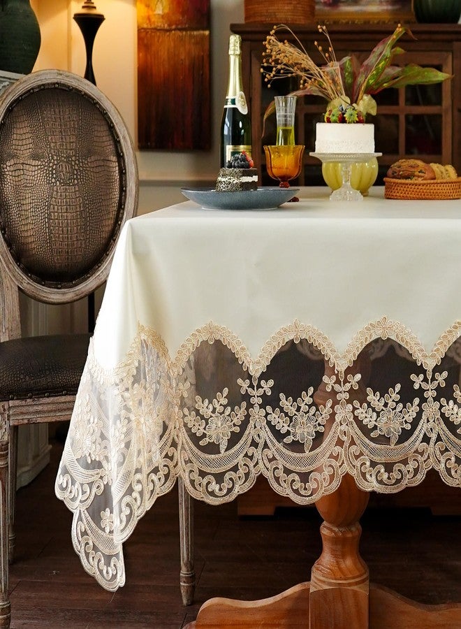 ARTABLE Lace Tablecloth Rectangle Waterproof Table Cover with Exquisite Macrame Border for Wedding Kitchen Holidays Party Decor (Champagne, 54 x 72 Inch) - Image 1