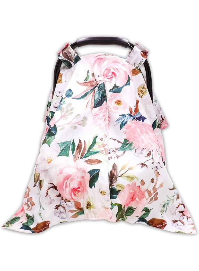 DILIMI Car Seat Covers for Babies, Peekaboo Opening Infant Car Seat Canopy for Baby Boys Girls, 2 in 1 Mom Nursing Breastfeeding Covers, Minky Warm Carseat Canopy for Newborn, Pink Flower - Image 1