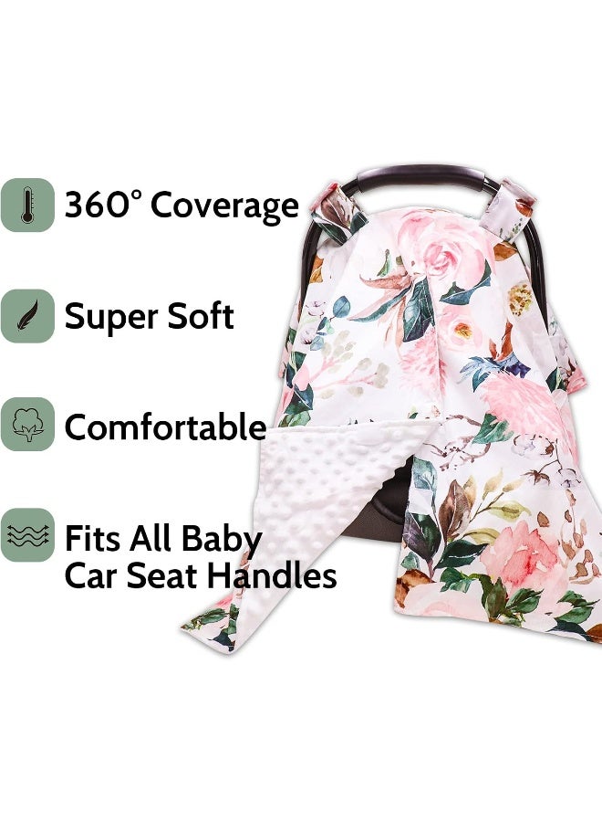 DILIMI Car Seat Covers for Babies, Peekaboo Opening Infant Car Seat Canopy for Baby Boys Girls, 2 in 1 Mom Nursing Breastfeeding Covers, Minky Warm Carseat Canopy for Newborn, Pink Flower - Image 2