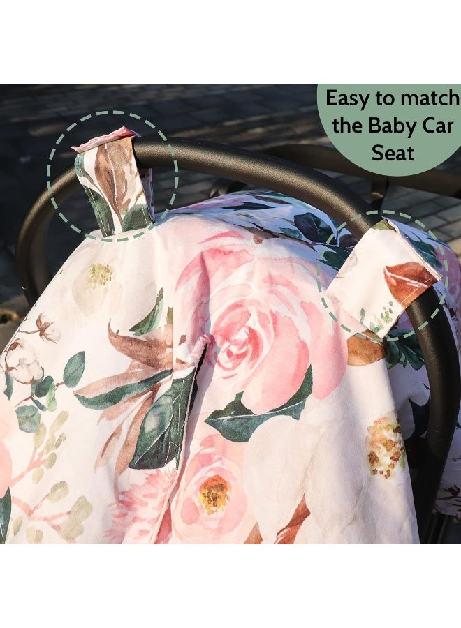 DILIMI Car Seat Covers for Babies, Peekaboo Opening Infant Car Seat Canopy for Baby Boys Girls, 2 in 1 Mom Nursing Breastfeeding Covers, Minky Warm Carseat Canopy for Newborn, Pink Flower - Image 4